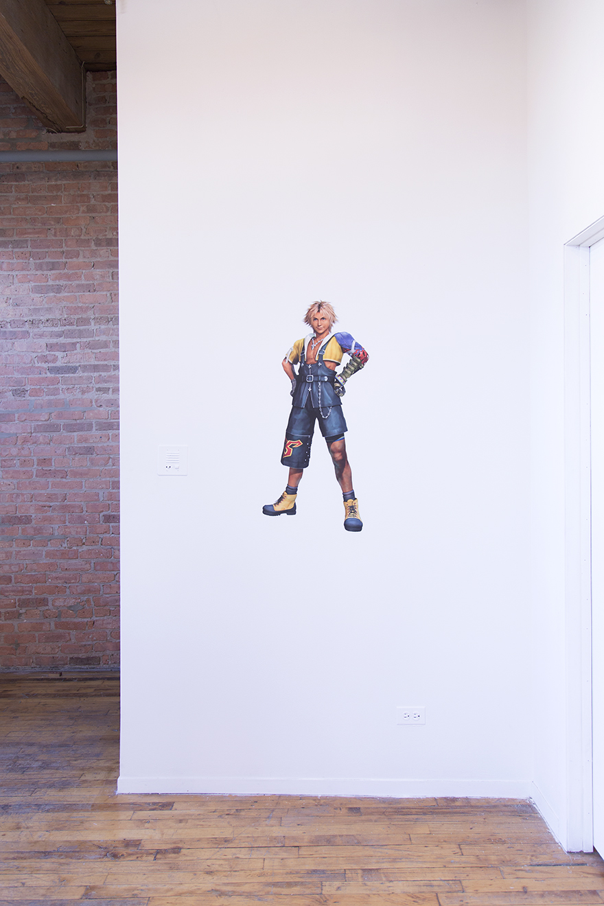 Vinyl wall graphic of Tidus from Final Fantasy 10 on a white wall